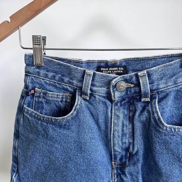 Vintage Polo Jeans Co. Ralph Lauren Jean Shorts Boys 8 Denim Blue Carpenter Y2k - Picture 2 of 7